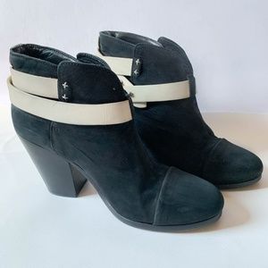Rag & Bone Blue Suede White Straps Harrow Heeled Ankle Boots 38